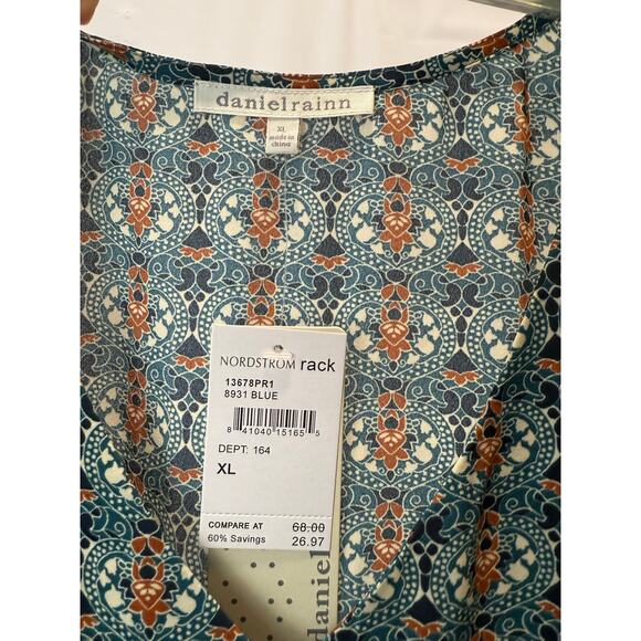 Daniel Rainn Sheer Blue Floral Blouse Sleeveless V Neck Size XL NWT MSRP $68.00 - Picture 4 of 6